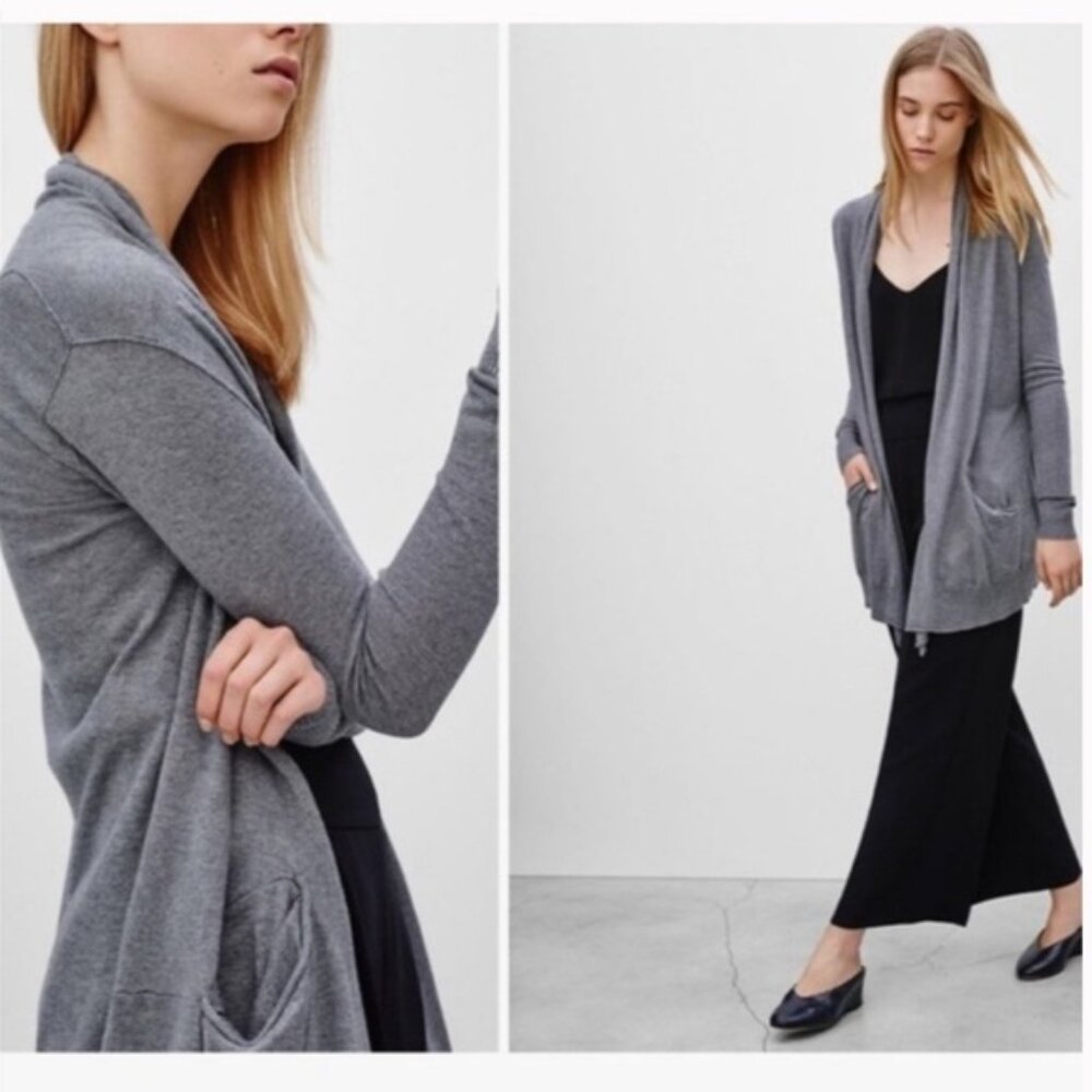 Aritzia Wilfred Charcoal Silk Cashmere Open Front Cardigan